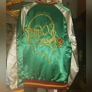 Urban Outfitters Embroidered Hand Skull and Rose Bomber Jacket